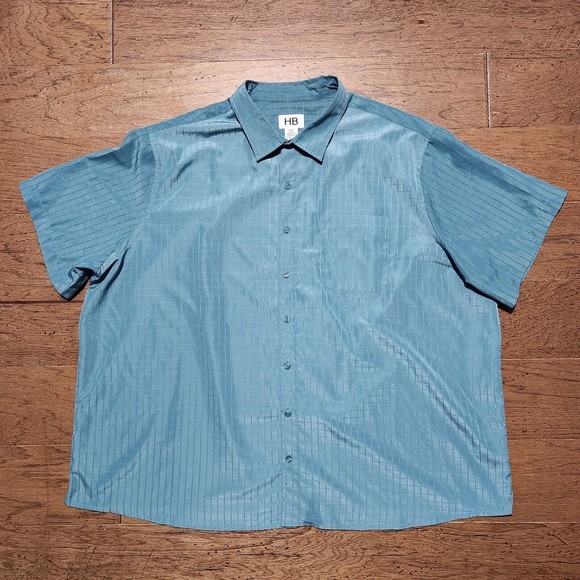 Harbor Bay Adult Short Sleeve Men's Shirt 3XL Polyester Blue Embossed Check - Picture 1 of 9